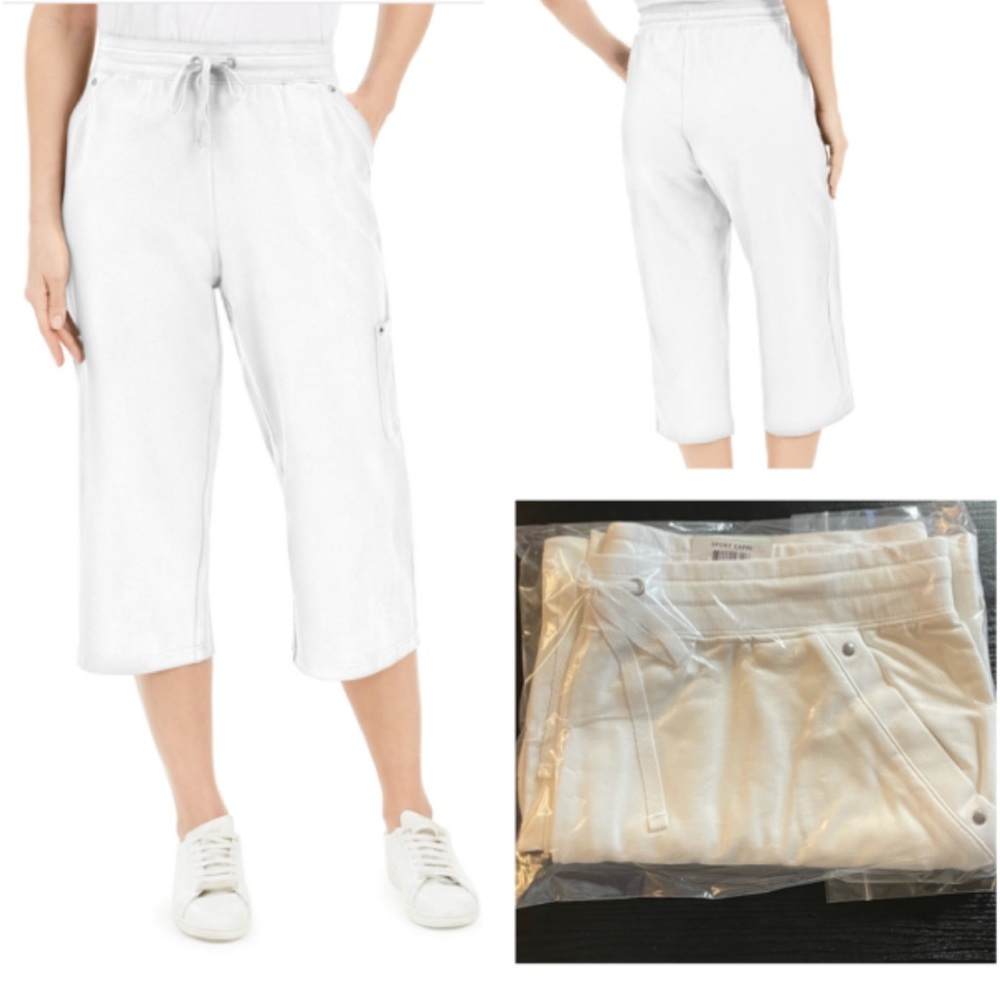 Comfortable New Knit sport Capri pant bright White G8 - Picture 2 of 4